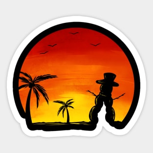 Sundown Snowman Under Palm Trees Beach Christmas In July Sticker